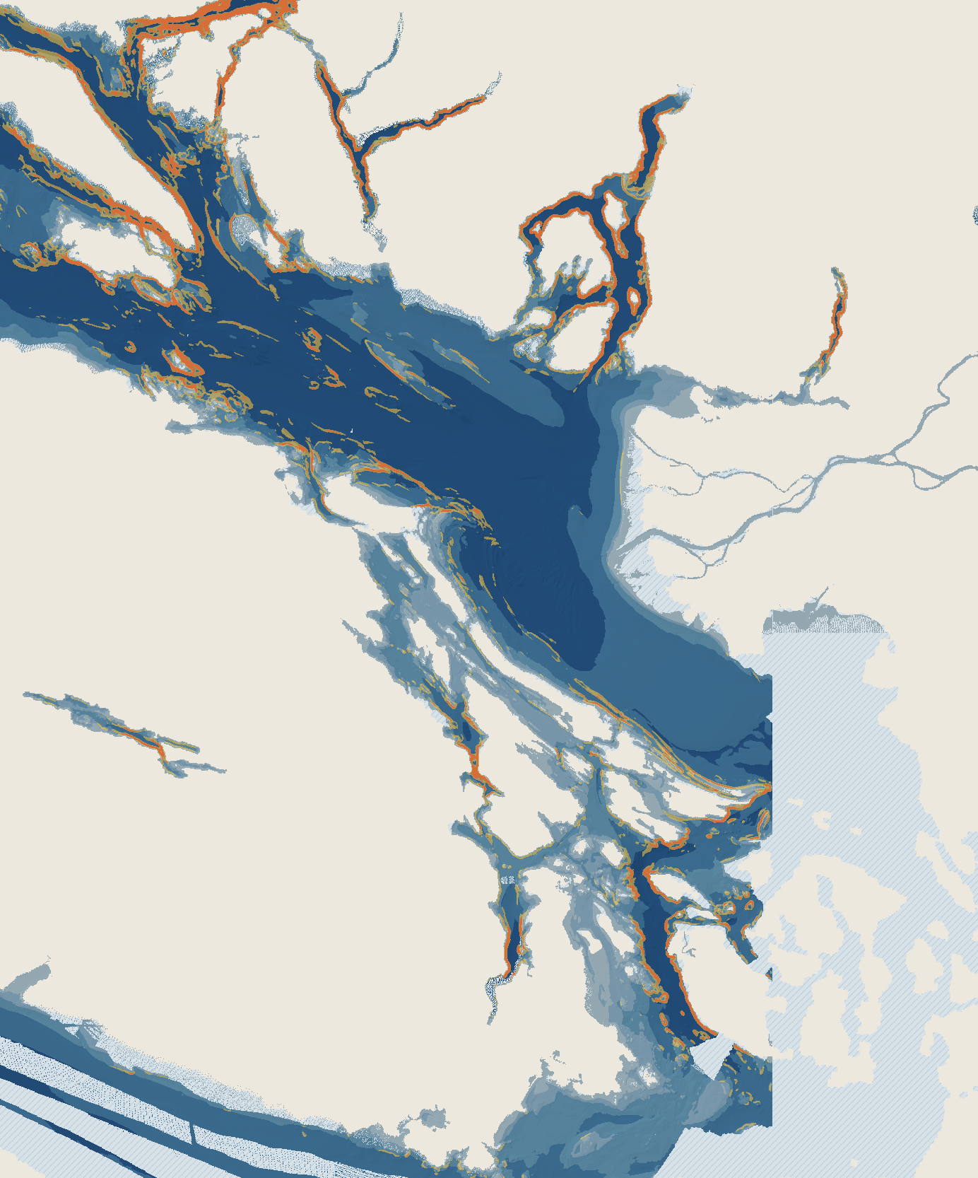 Seabed depth and steep drop-offs